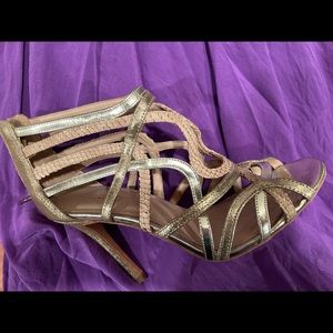 Coach multi tone heel open toe sandals,  gold and silver